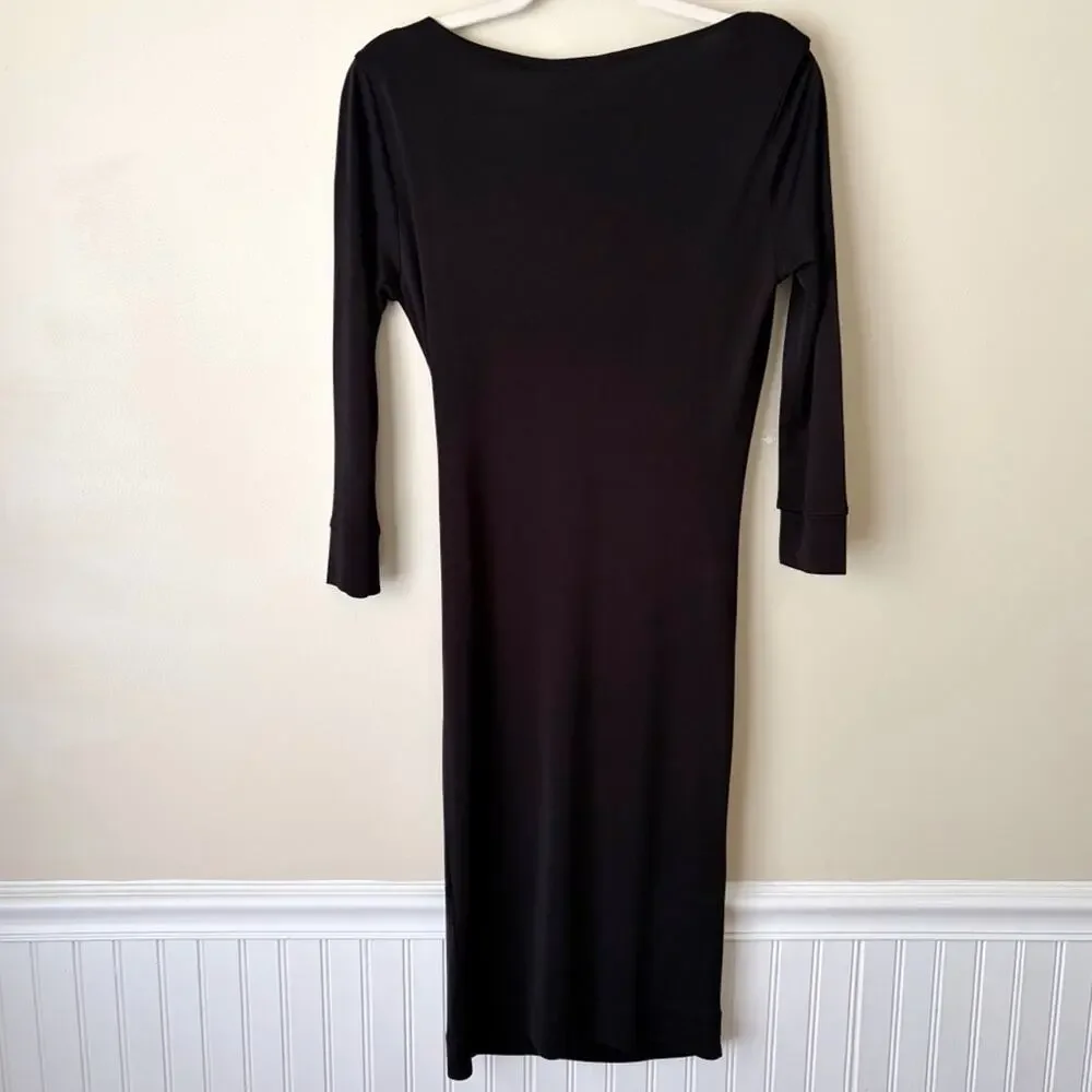 Tory Burch | 100% Silk Draped Cowl Neck Knee Length Ruched Dress Black Small